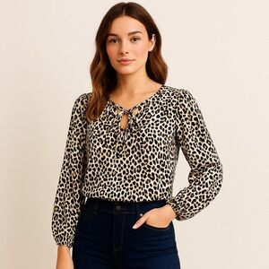 Miss Selfridge Black and White Leopard Animal Print Long Sleeve Blouse Women’s 8